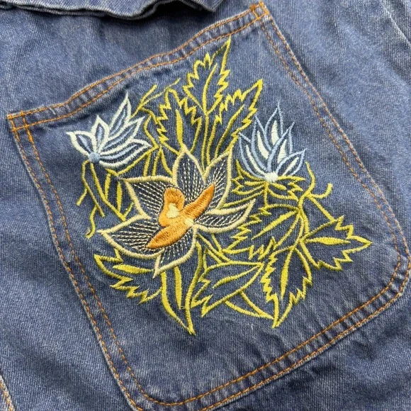 Denim Jazz Embroidered Floral Jean Jacket Shirt Button Front Women's‎ L VTG - Picture 3 of 10